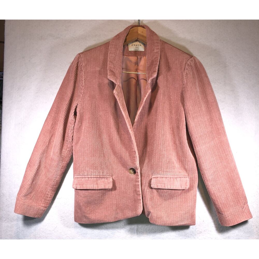 Frnch Paris Blazer Coat Corduroy Pink 1 Button Pockets Womens Size S/M